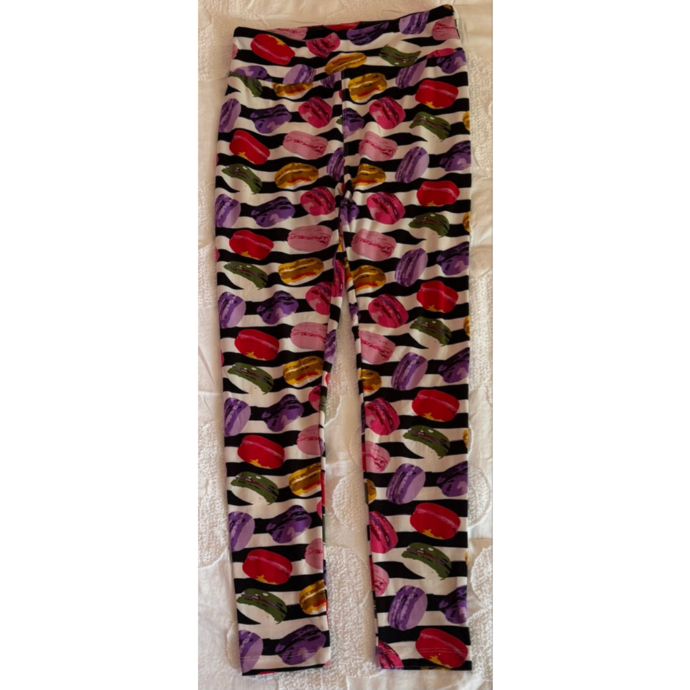 Women's LuLaRoe Leggings Black/Pink Macaron Print One Size
